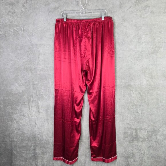 Womens Lonxu Satin Pajama Shirt & Pants Set Button-Up Red White Piping Size 4XL - Picture 10 of 15